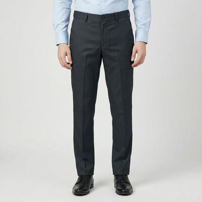 Men's Navy Blue Slim Fit Flat-Front Formal Trousers