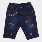 Girls Navy Blue Straight Fit Embroidered Capri, गहरा नीला, small