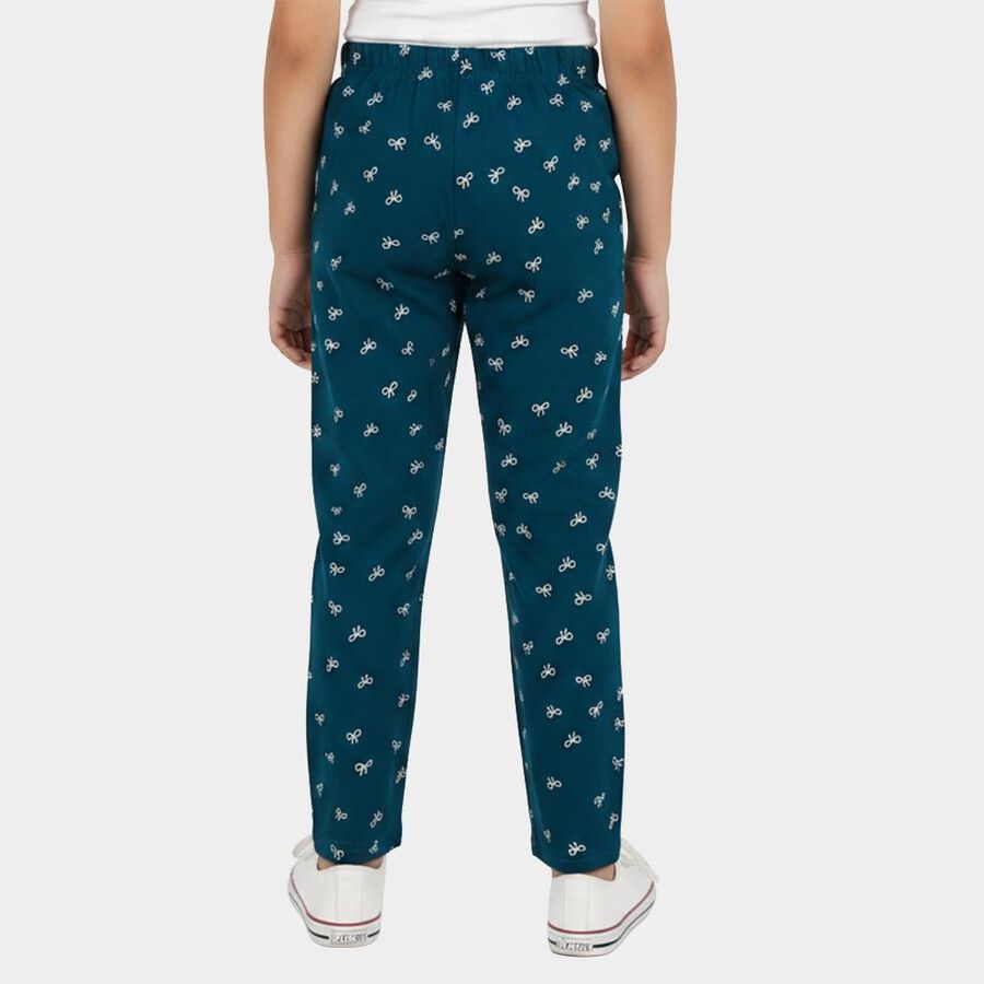 Girls' Teal Straight Fit Bow Printed Pyjama, Teal Blue, large