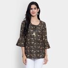 All Over Print 3/4th Sleeves Straight Kurti, Black, small image number null