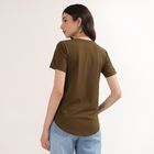 Women's Olive Cotton Round Neck Casual T-Shirt, Olive, small