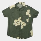 Boys Olive Green Cotton Floral Regular Fit Casual Shirt, Olive, small