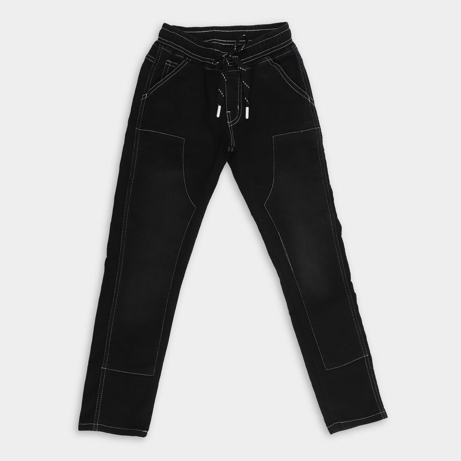 Boys' Jet Black Slim Fit Jogger Jeans, काला, large image number null