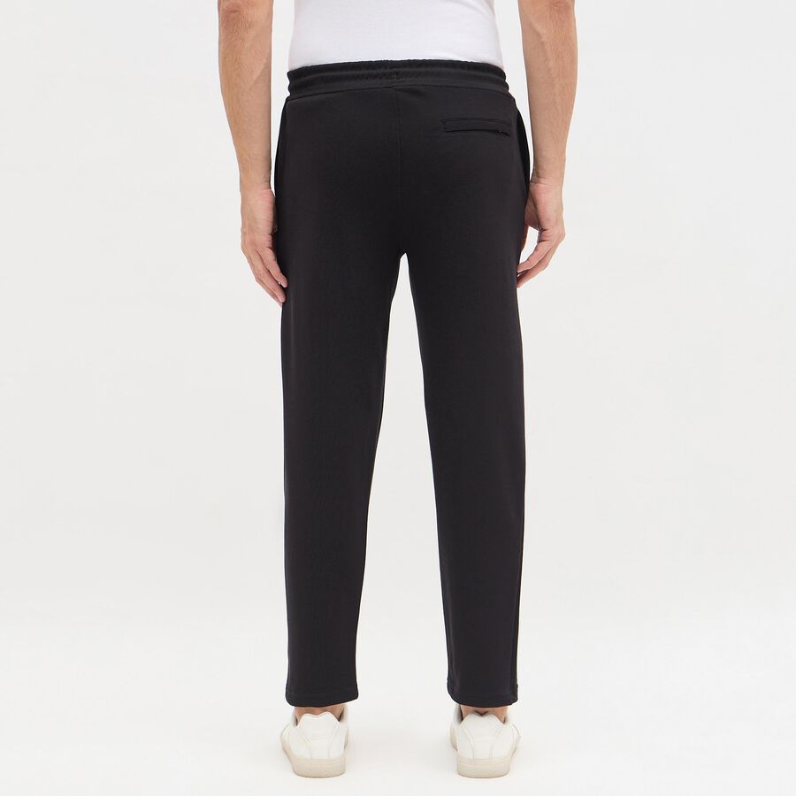 Men's Jet Black Tapered Fit Elastic Waist Track Pants, काला, large