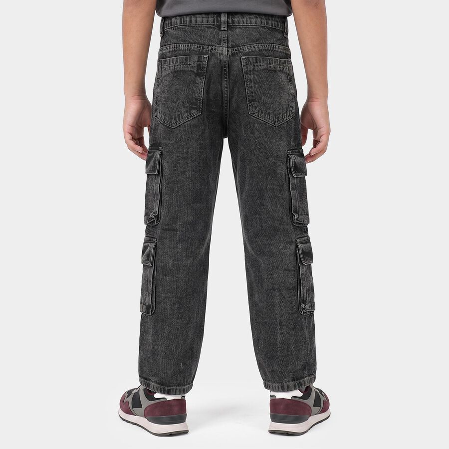 Boys' Dark Grey Cargo Fit Washed Jeans, Dark Grey, large