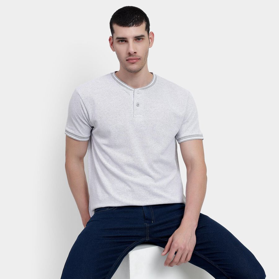 Men's Light Grey Henley Neck T-Shirt, Light Grey, large image number null