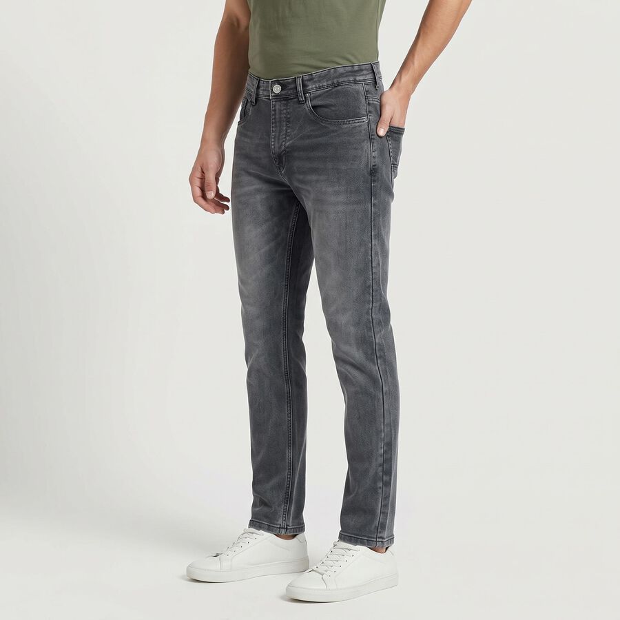 Men's Grey Slim Fit Washed Jeans, Light Grey, large