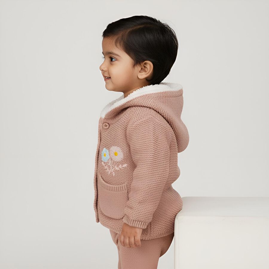 Infants Light Pink Crew Neck Casual Pullover, हल्का गुलाबी, large image number null