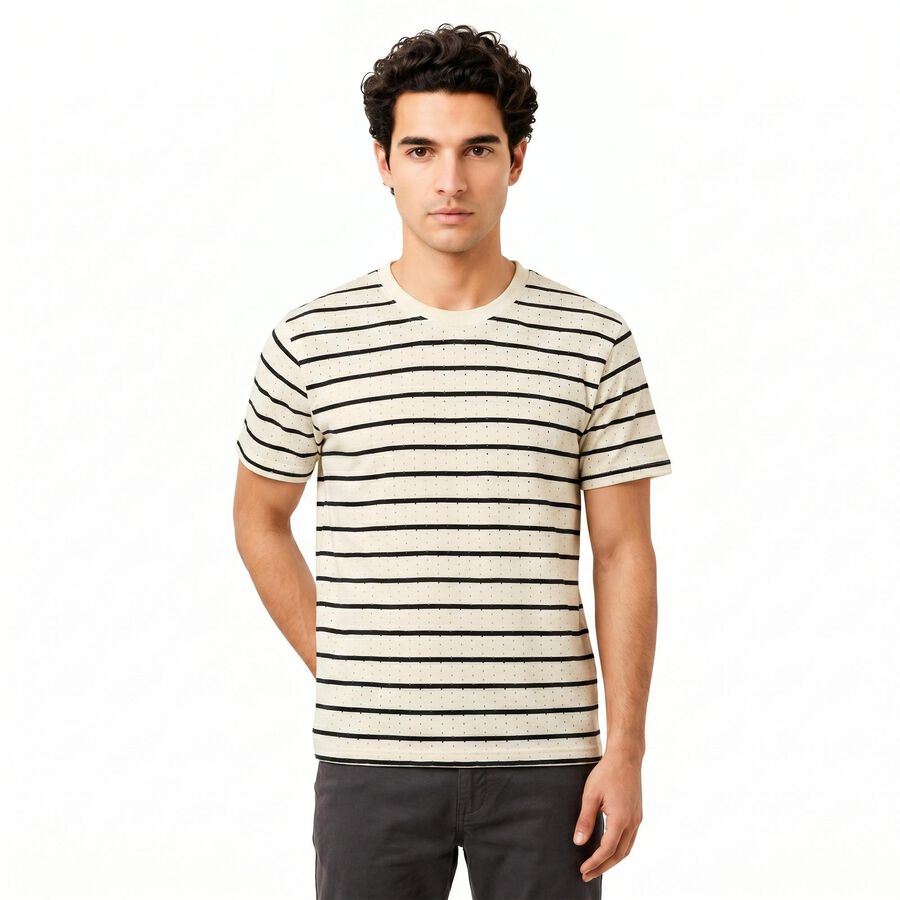 Men's Off White Round Neck Regular T-Shirt, Off White, large