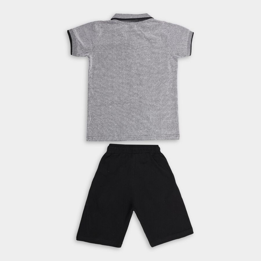Boys' Light Grey Polo Neck Striped Baba Suit, Light Grey, large image number null