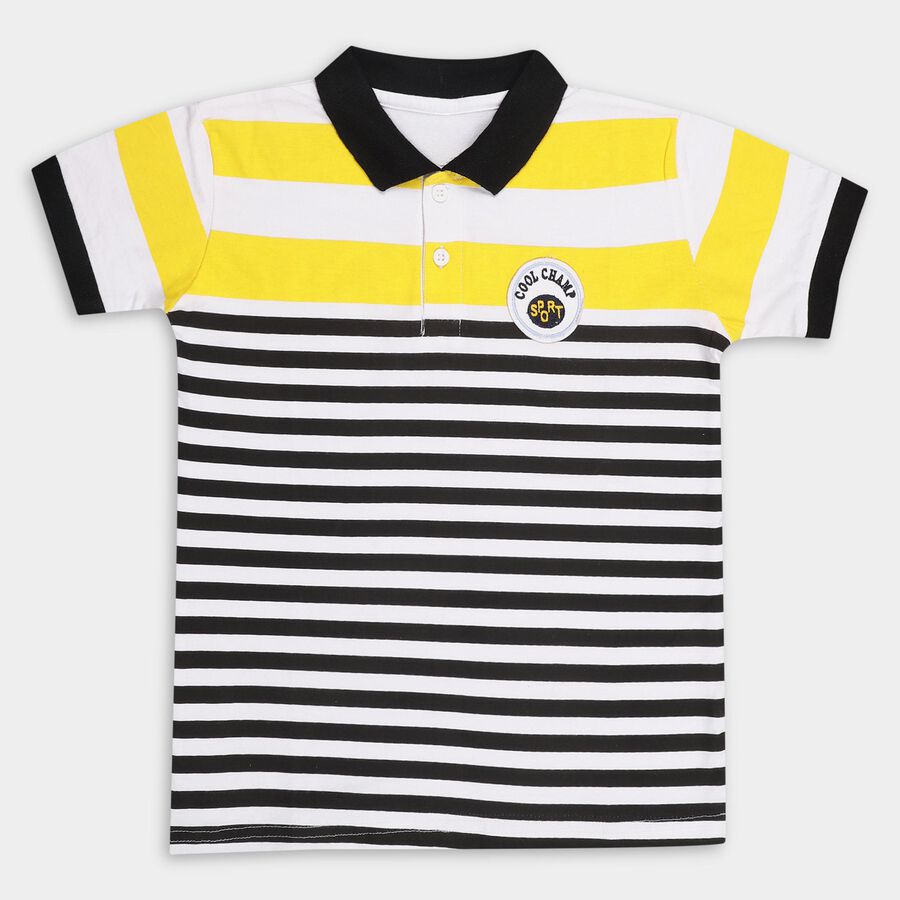 Boys' Yellow Cotton Collar Half Sleeve T-Shirt, Yellow, large image number null