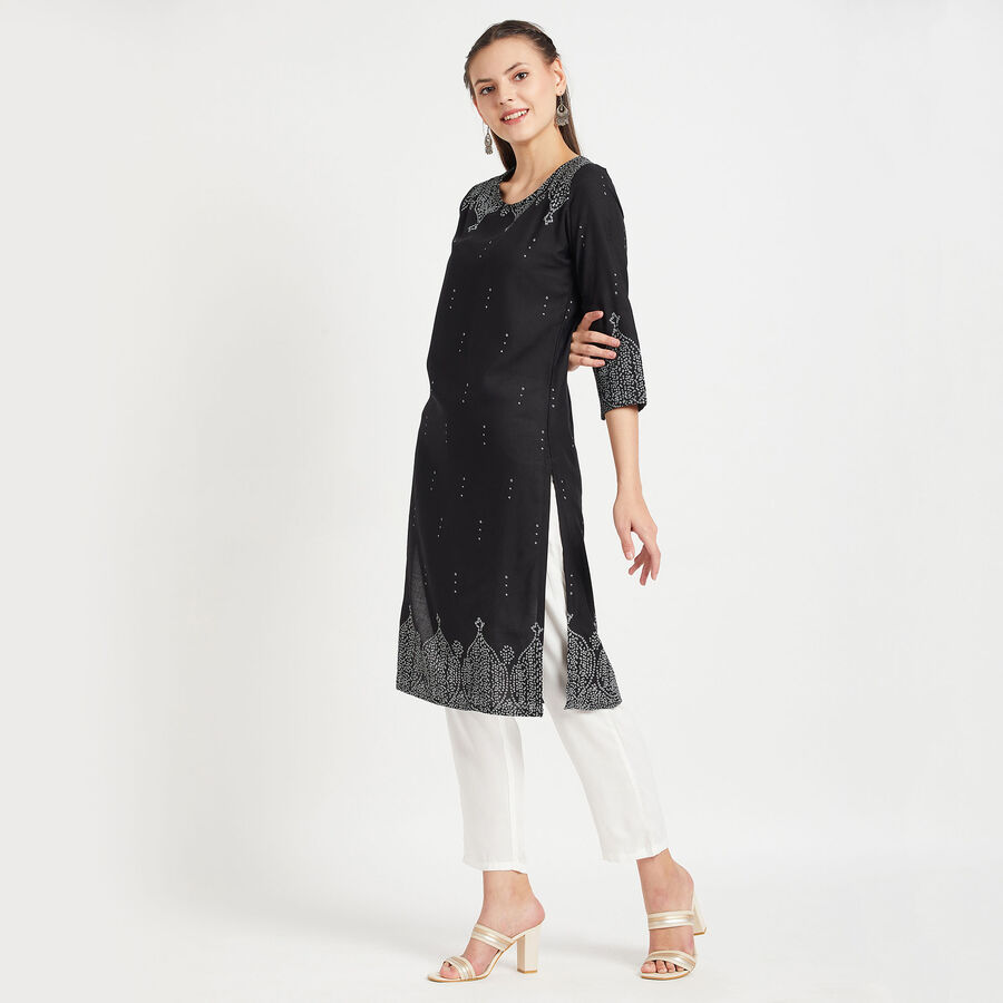 3/4Th Sleeves Straight Kurta, Black, large image number null