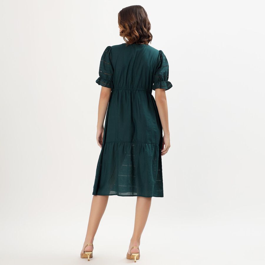 Women's Deep Forest Green Cotton V-Neck Empire Dress, गहरा हरा, large image number null
