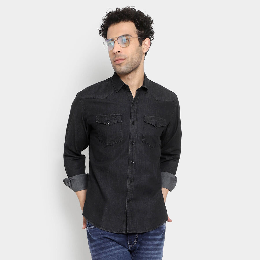 Cotton Solid Casual Shirt, Black, large image number null