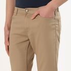 Men's Beige Slim Fit Flat-Front Casual Trousers, Khaki, small