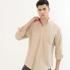 Men's Light Beige Spread Collar Casual Shirt, Beige, small image number null