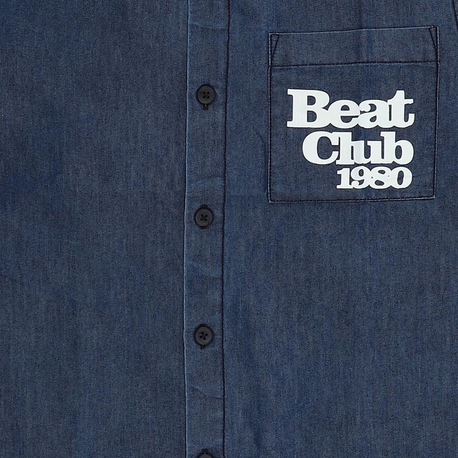 Boys Dark Denim Blue Half Sleeve Classic Casual Shirt, Mid Blue, large image number null