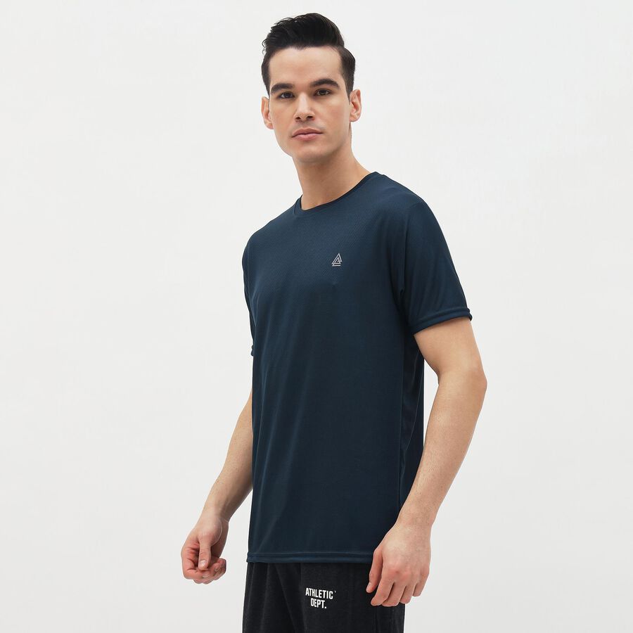 Men's Deep Navy Blue Crew Neck Athleisure T-Shirt, टील ब्लू, large image number null