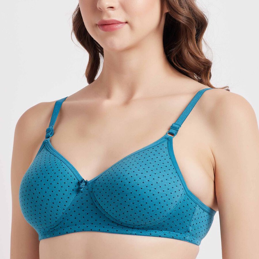 Cotton Printed Bra, Teal Blue, large image number null