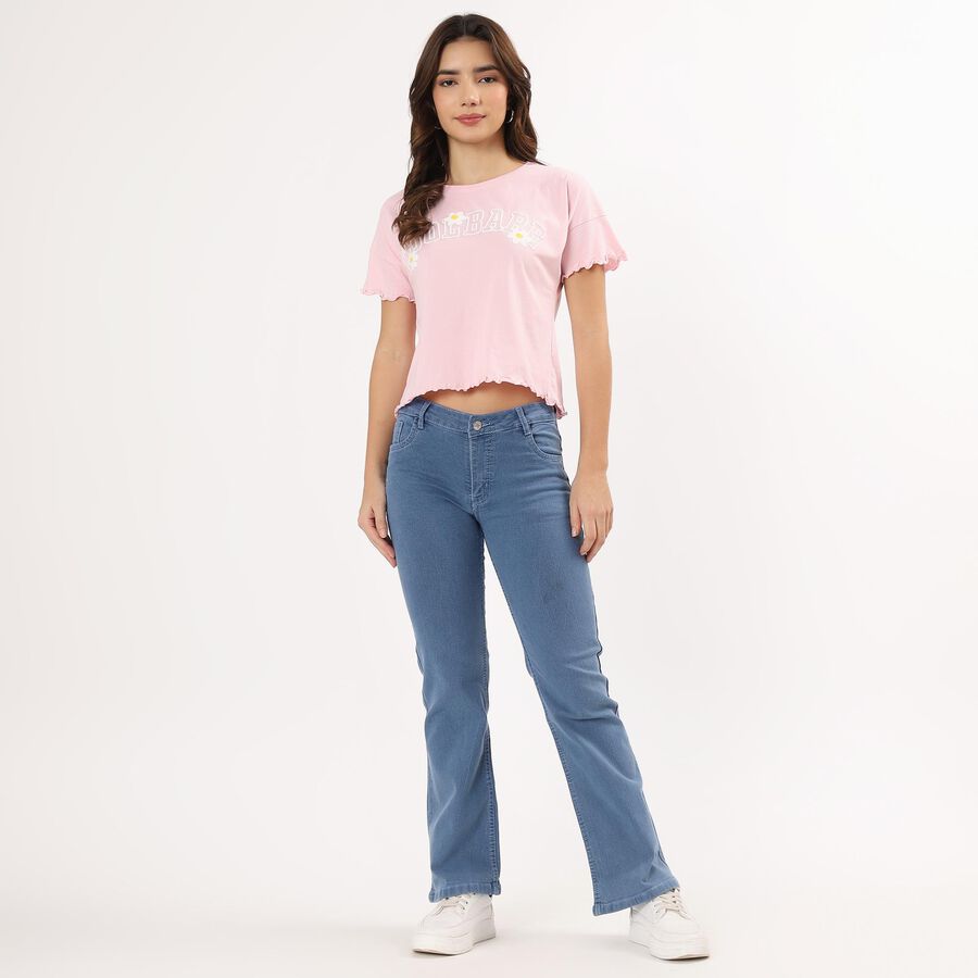 Women's Stonewashed Blue Bootcut Low-Rise Jeans, Light Blue, large image number null