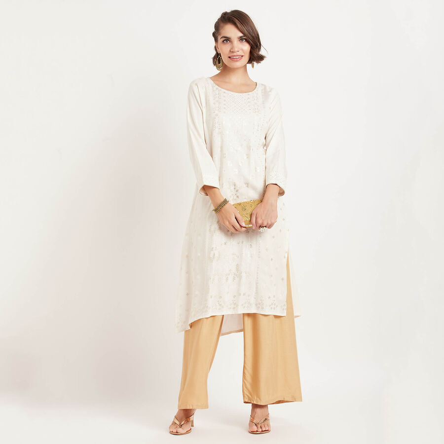 Solid 3/4Th Sleeves Kurta, Off White, large image number null