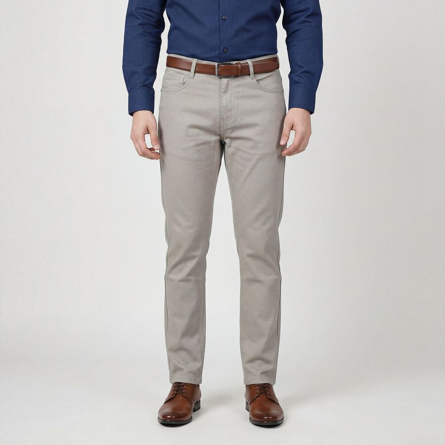 Men's Light Grey Slim Fit Casual Trousers, हल्का ग्रे, large