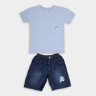 Boys' Light Blue Cotton Round Neck Embroidered Baba Suit, Light Blue, small