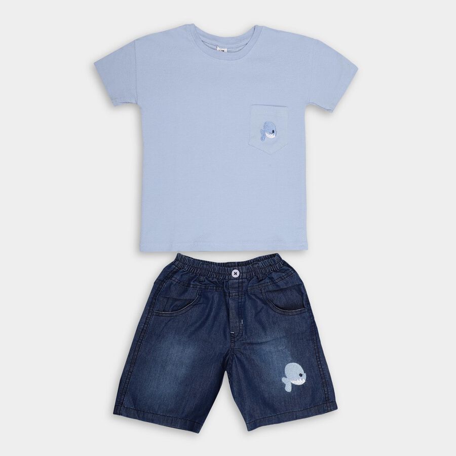 Boys' Light Blue Cotton Round Neck Embroidered Baba Suit, Light Blue, large