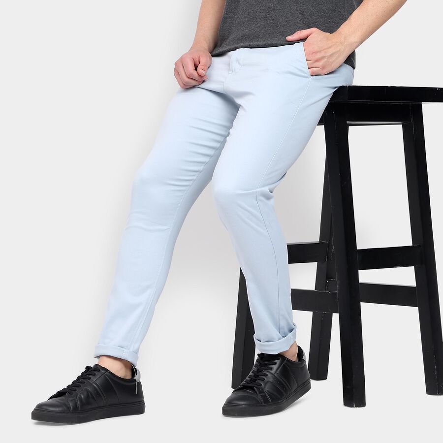Men's Slim Fit Casual Trousers, हल्का नीला, large image number null