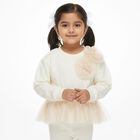 Girls Rich Eggshell White Crew Neck Casual Sweatshirt, ऑफ व्हाइट, small image number null