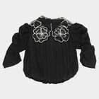 Girls' Black Round Neck Romantic T-Shirt, Black, small