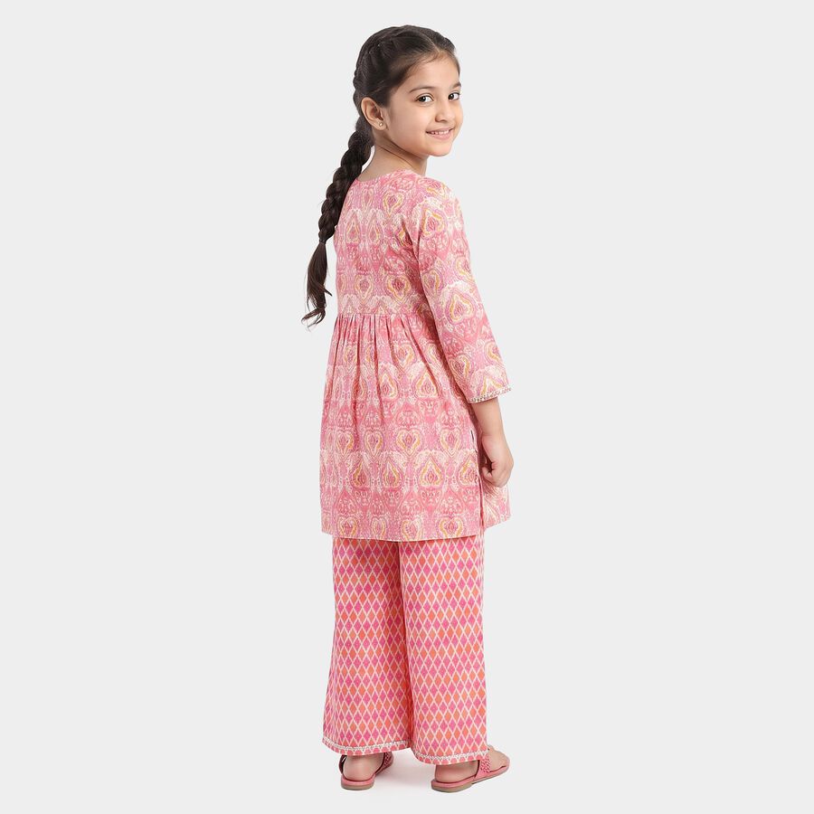 Girls Fuchsia Round Neck Fusion Set Upper and Bottom Set, Fuchsia, large