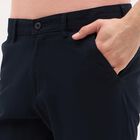 Men's Deep Midnight Navy Slim Fit Flat-Front Casual Trousers, Navy Blue, small