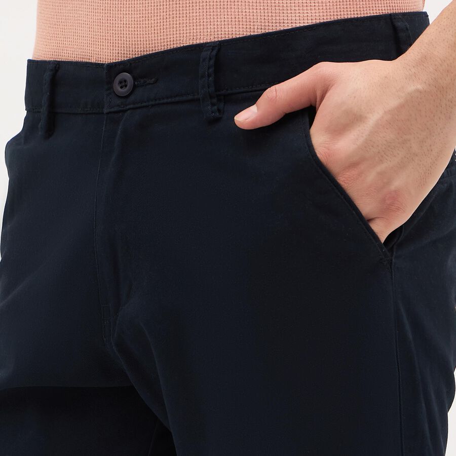 Men's Deep Midnight Navy Slim Fit Flat-Front Casual Trousers, Navy Blue, large