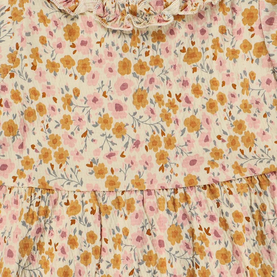 Infants' Off White Regular Fit Floral Printed Ruffle Collar Frock, Off White, large