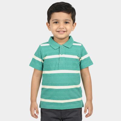 Boys Green Polo Neck Casual T-Shirt