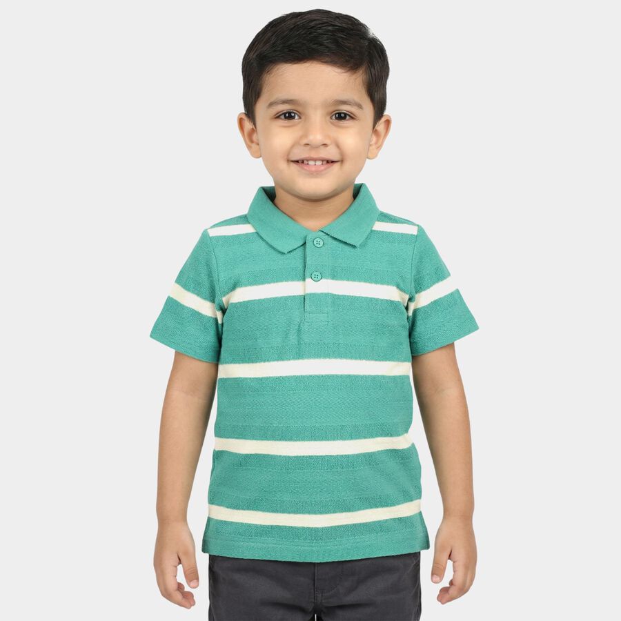 Boys Green Polo Neck Casual T-Shirt, हल्का हरा, large