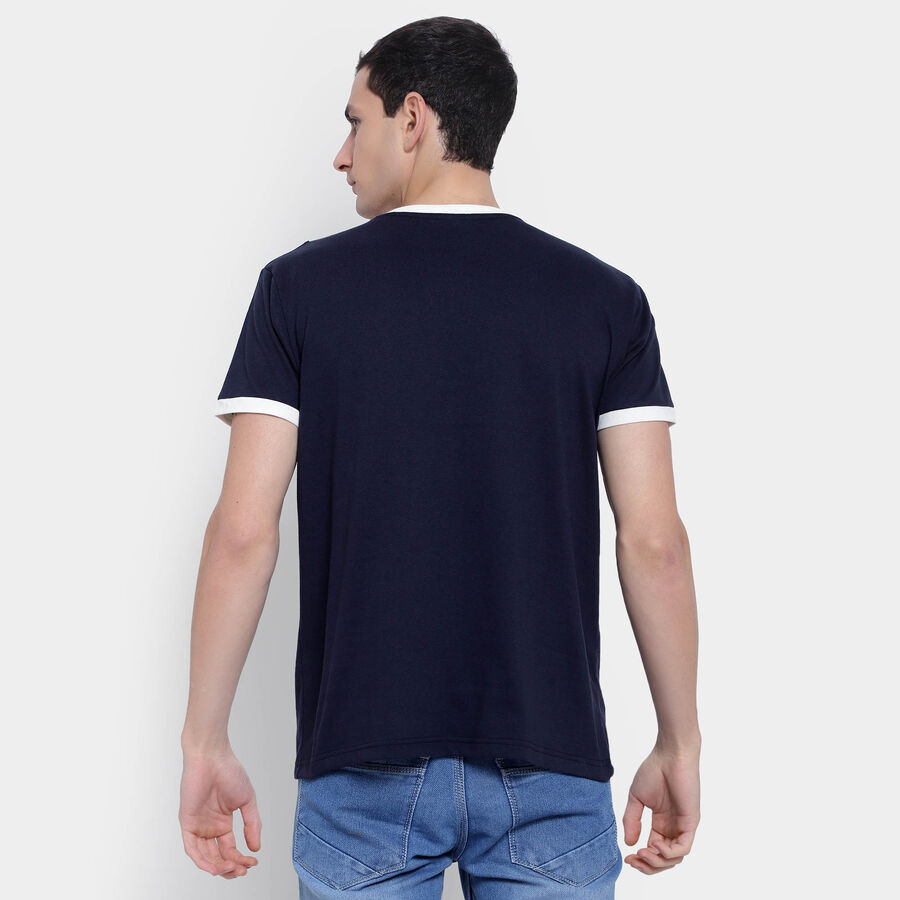 Cut & Sew Round Neck T-Shirt, Dark Blue, large image number null