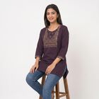 Women's Purple Round Neck Embroidered Kurti, Purple, small