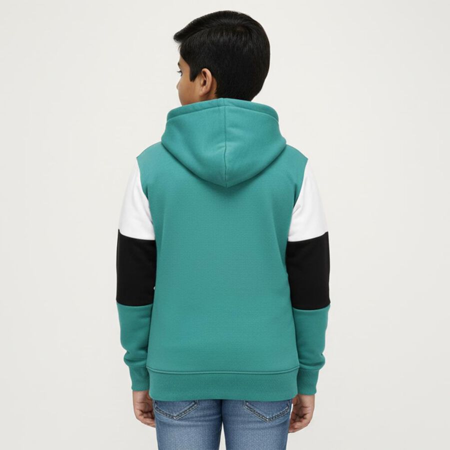 Boys' Dark Teal Green Hooded Neck Streetwear Sweatshirt, गहरा हरा, large image number null