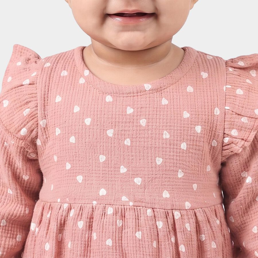 Infants' Pink Heart Printed Fit and Flare Frock, Light Pink, large