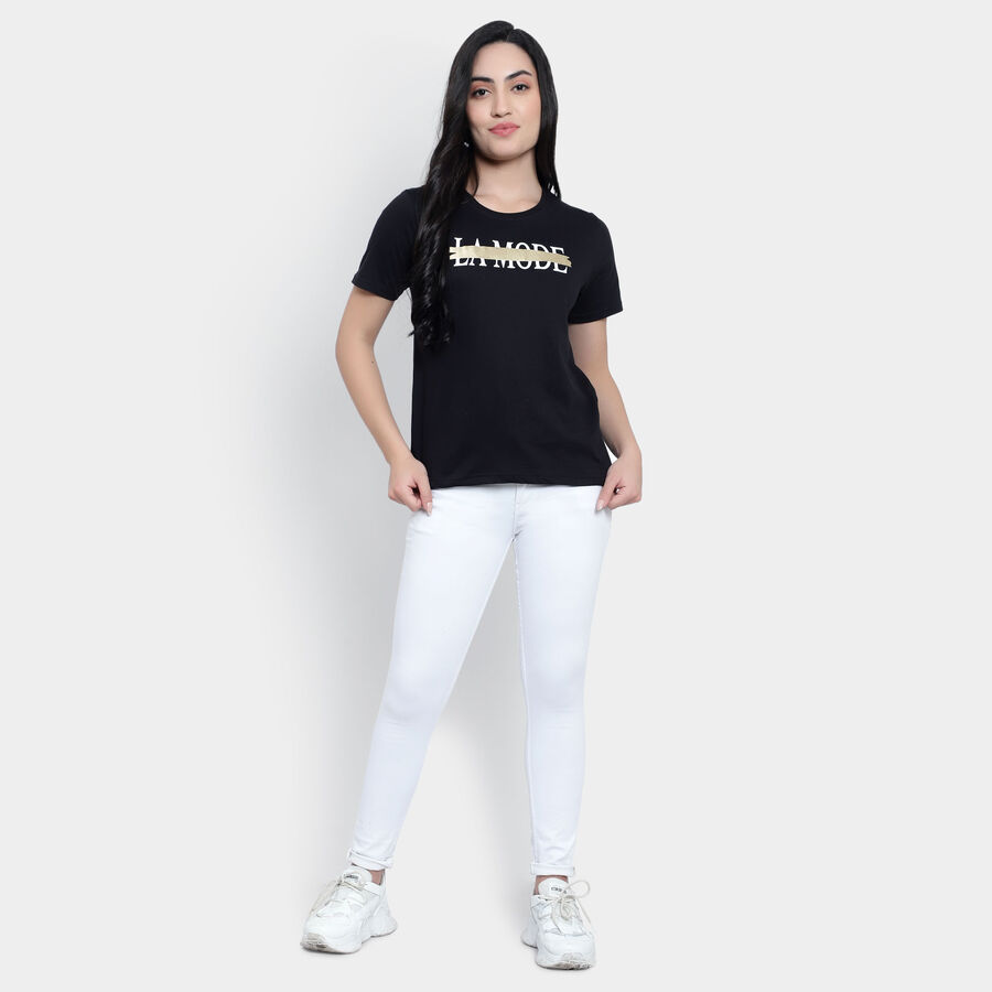 Round Neck T-Shirt, काला, large image number null
