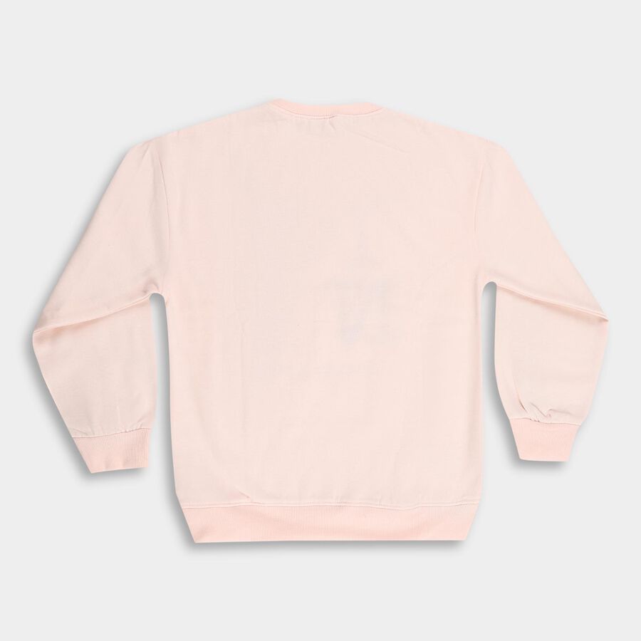 Girls Light Pink Crew Neck Graphic Sweatshirt, Light Pink, large image number null