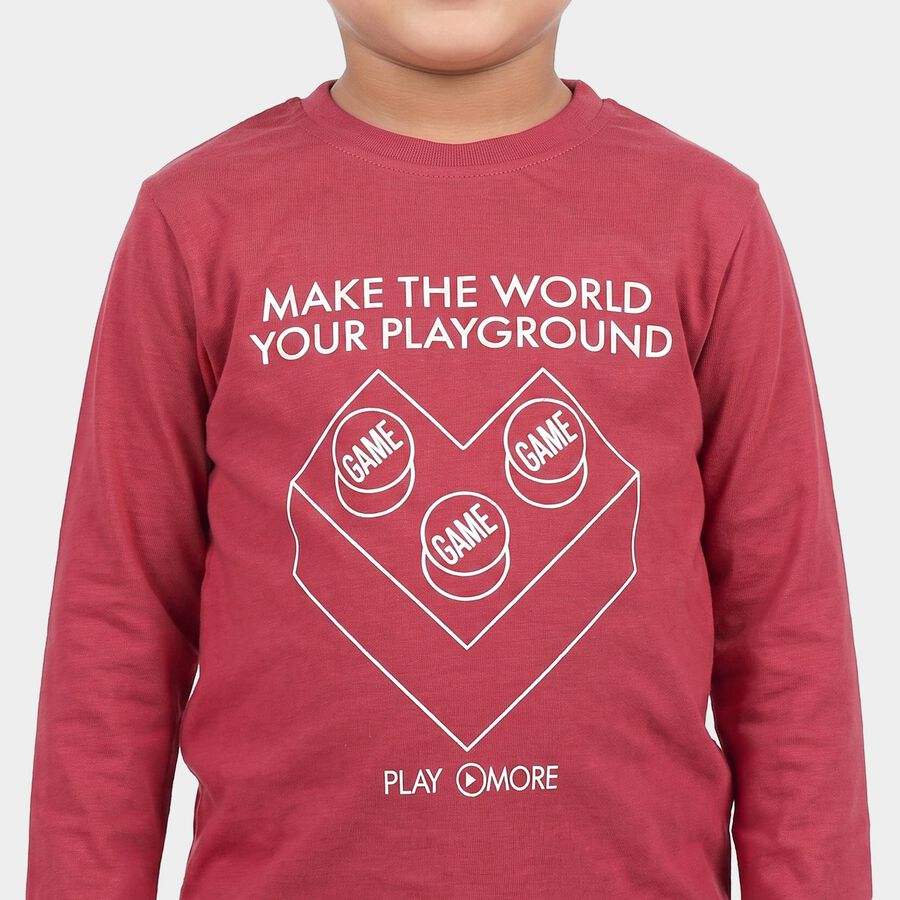 Boys Pink Crew Neck Regular Boys T-Shirt, Pink, large