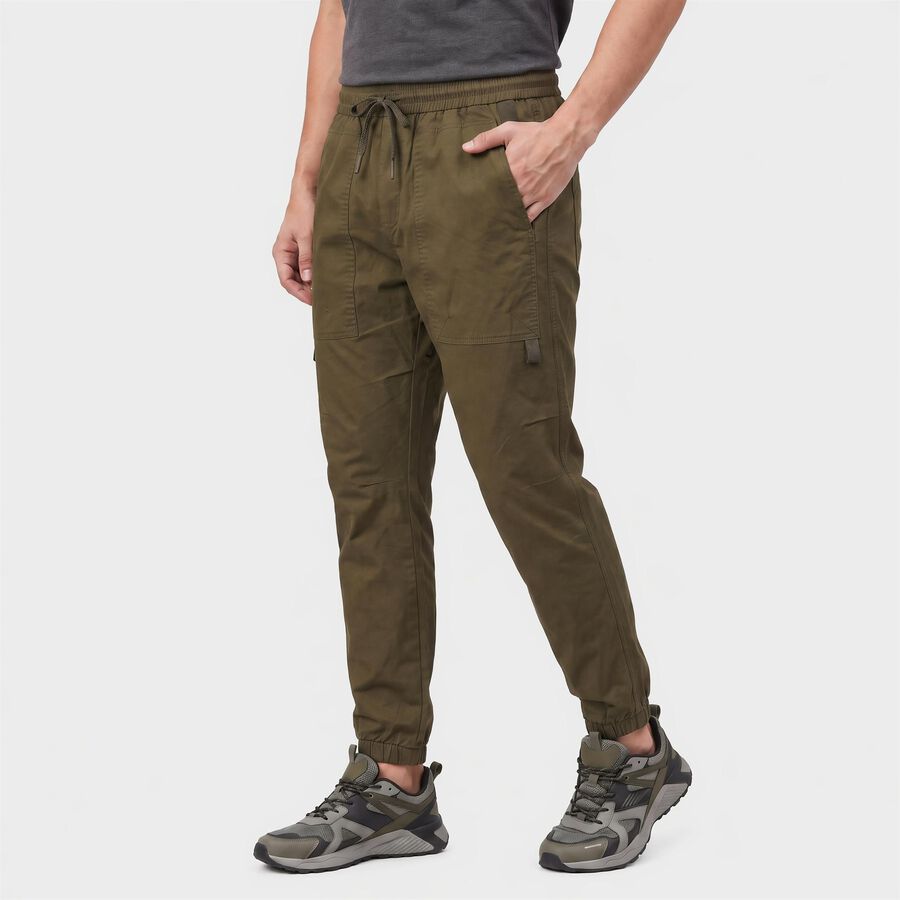 Men's Olive Green Slim Fit Jogger Casual Trousers, ओलिव, large