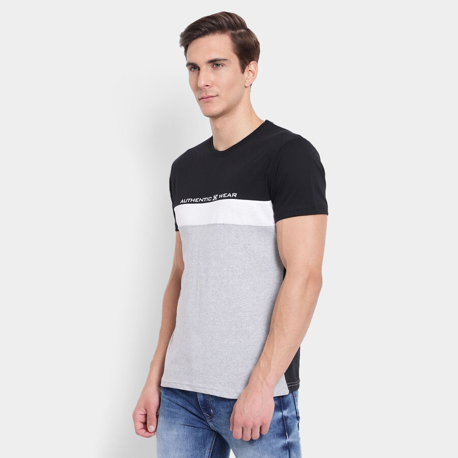 Cut & Sew Round Neck T-Shirt, Black, large image number null