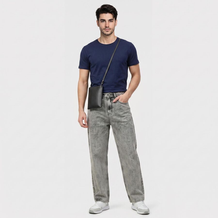Men's Grey Straight Fit Classic Jeans, हल्का ग्रे, large