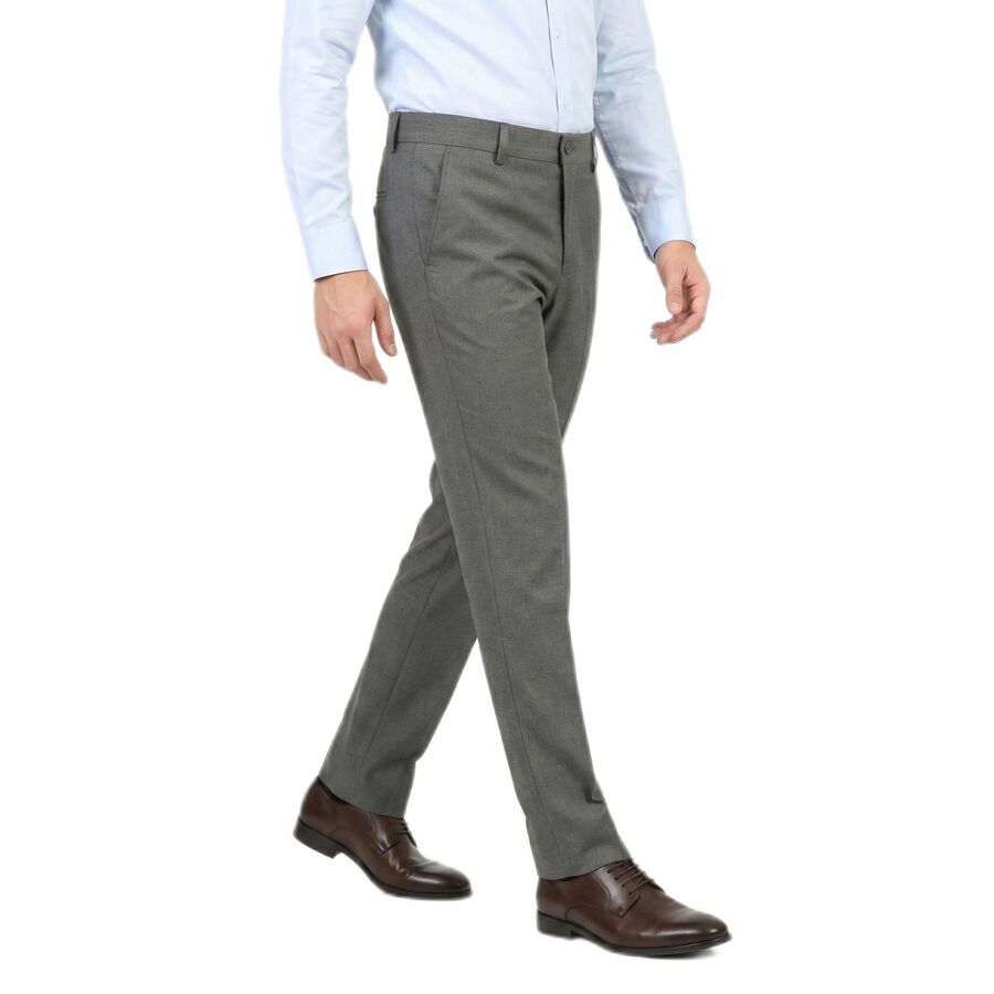 Men's Grey Slim Fit Formal Trousers, हल्का ग्रे, large