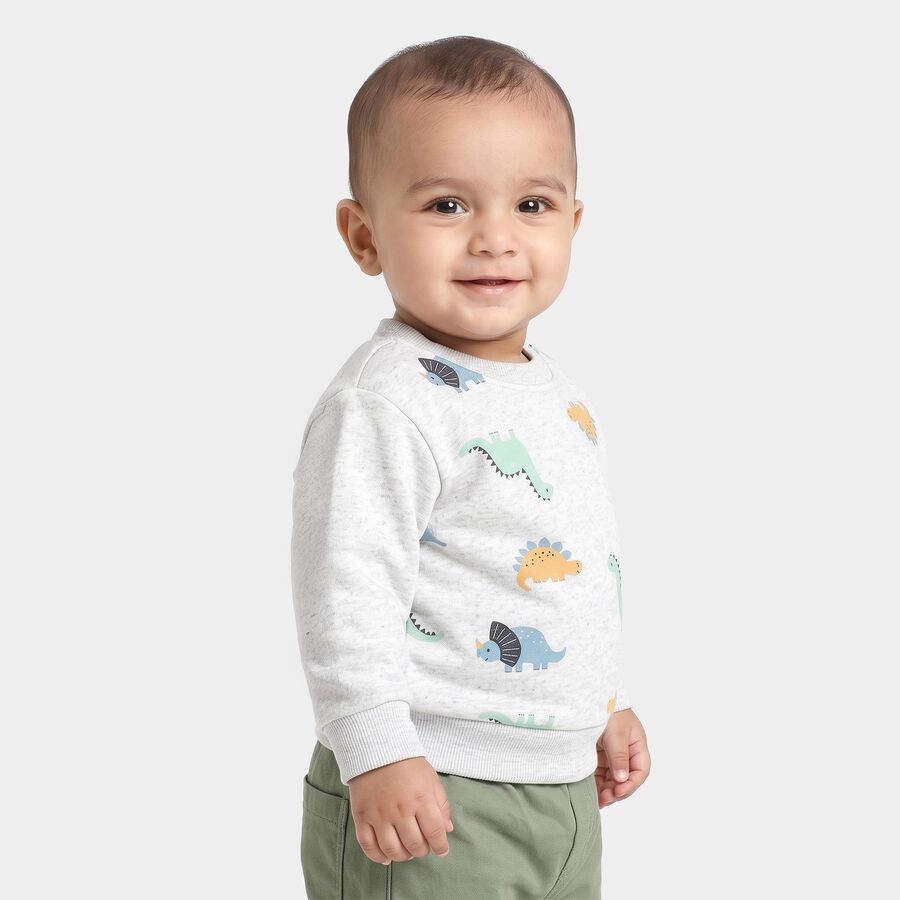 Infants' Grey Crew Neck Graphic Pullover Sweatshirt, Light Grey, large