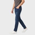 Men's Navy Blue Slim Fit Washed Jeans, Dark Blue, small